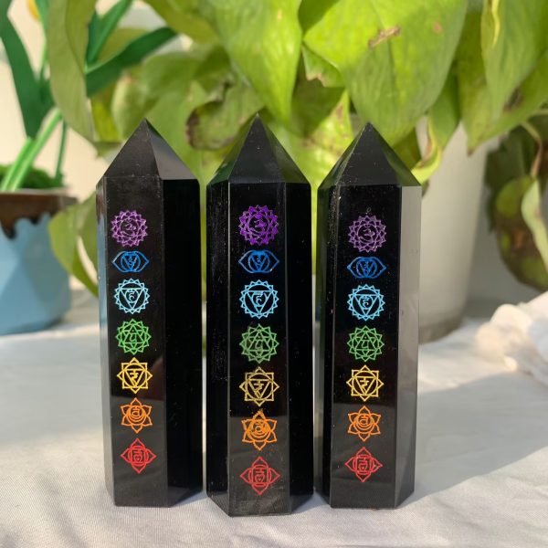 Engraved Chakra Obsidian Tower Crystal Point Wholesale