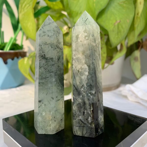 Prehnite Tower With Black Tourmaline Free Shipping