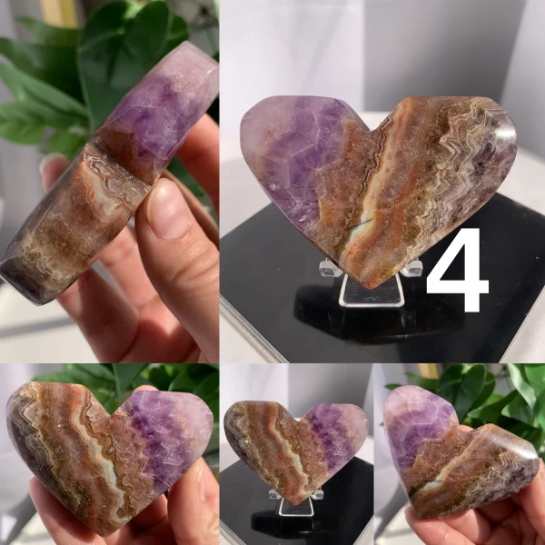 Amethyst Mexican Agate Heart Carving Crystal Free Shipping