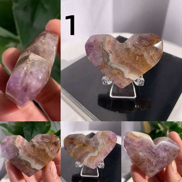 Amethyst Mexican Agate Heart Carving Crystal Free Shipping