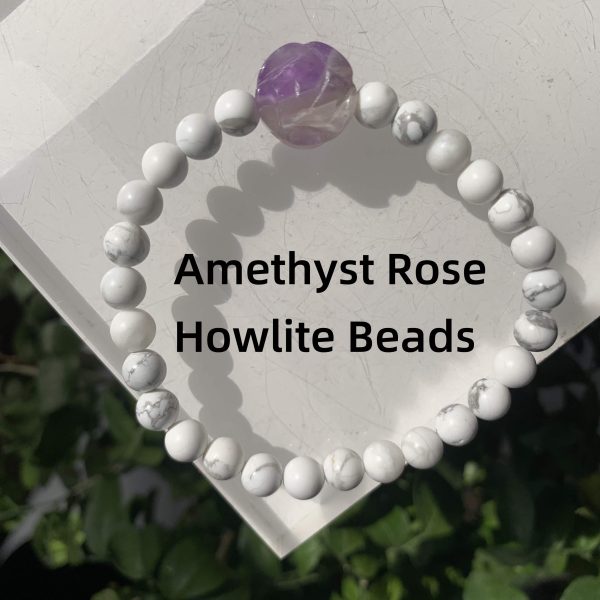 Crystal Bracelet With Rose 6mm Round Beads Free Shipping