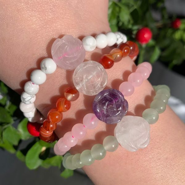 Crystal Bracelet With Rose 6mm Round Beads Free Shipping