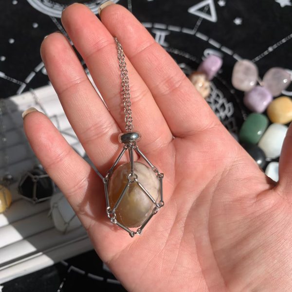 Crystal Cage Necklace Crystal Tumbled Stone Pendant Free Shipping
