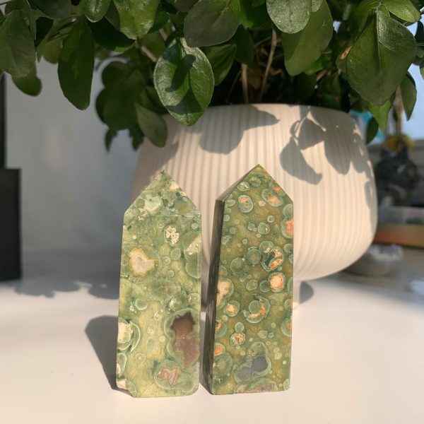 Green Rainforest Jasper Tower 4 Sides Point Free Shipping