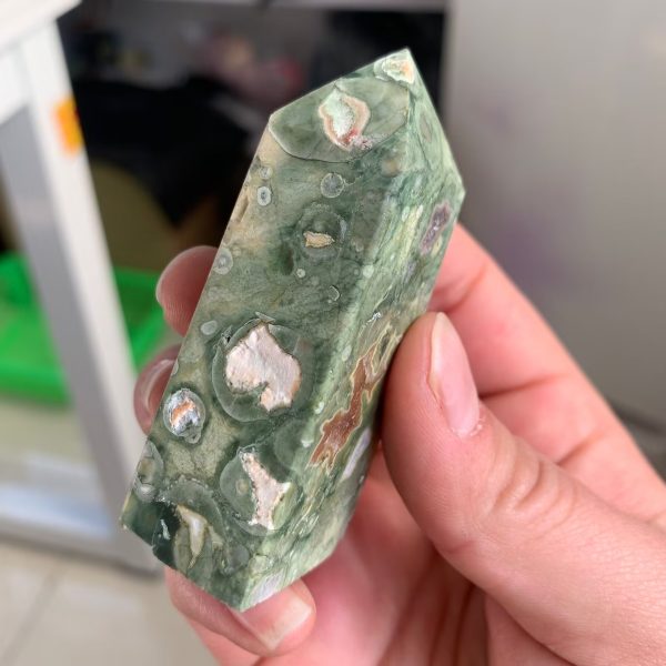 Green Rainforest Jasper Tower 4 Sides Point Free Shipping