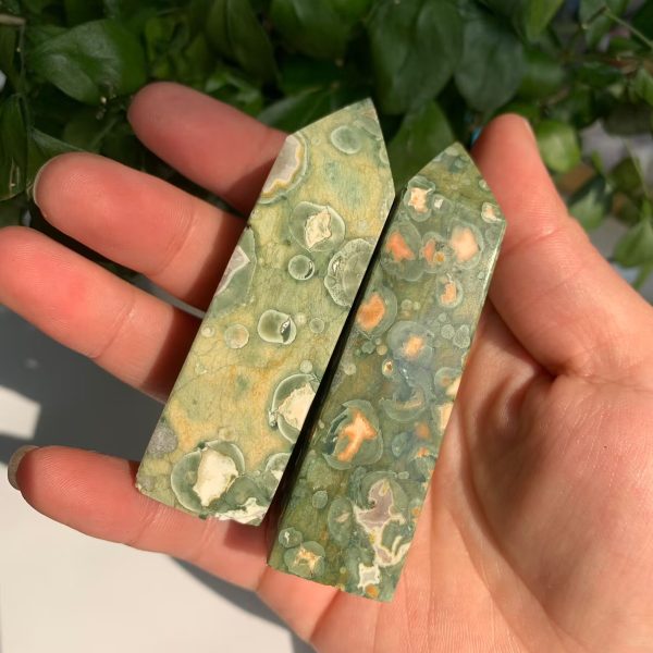 Green Rainforest Jasper Tower 4 Sides Point Free Shipping