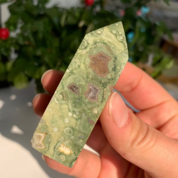 Green Rainforest Jasper Tower 4 Sides Point Free Shipping