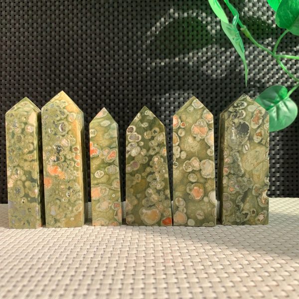 Green Rainforest Jasper Tower 4 Sides Point Free Shipping