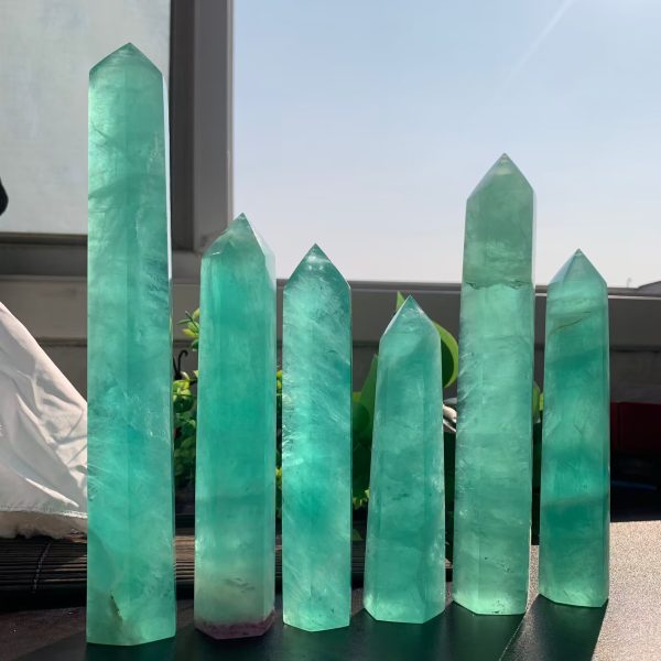 Light Green Fluorite Tower Big Crystal Point Free Shipping