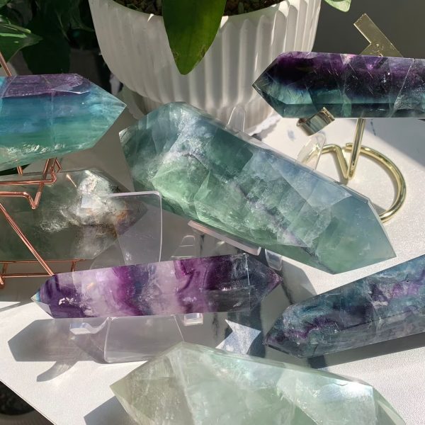 Rainbow Fluorite Wand Colorful Crystal Double Terminated Point Free Shipping