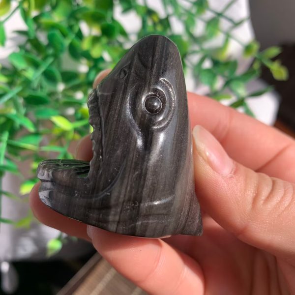 Crystal Shark Head Silver Obsidian Shark Skull 47mm Free Shipping