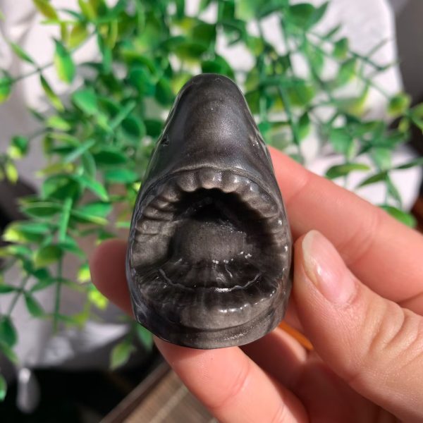 Crystal Shark Head Silver Obsidian Shark Skull 47mm Free Shipping