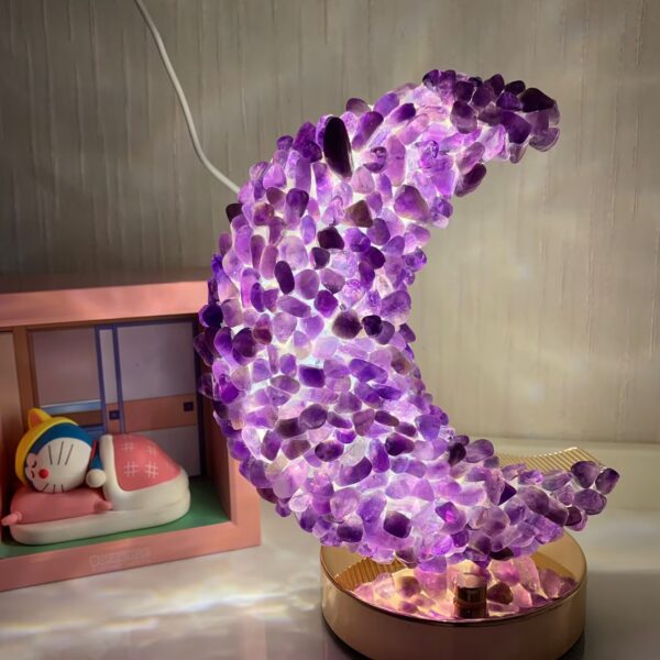 Elegant Crystal Chips Lamp Amethyst Moon Table Lamps USB Free Shipping 7inch