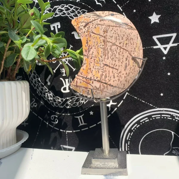 Picture Jasper Moon With Stand 1Piece Free Shipping Crystal Moon Wholesale