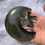 Sheen Obsidian Moon with Star Carving Silver & Golden Sheen Obsidian for Witchcraft Altar Decor