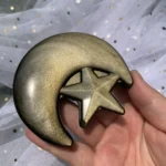 Sheen Obsidian Moon with Star Carving Silver & Golden Sheen Obsidian for Witchcraft Altar Decor