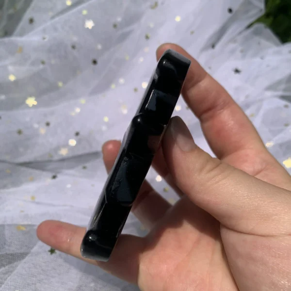 Sheen Obsidian Moon with Star Carving Silver & Golden Sheen Obsidian for Witchcraft Altar Decor