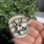 Crystal Pumpkin Slice 2 Inch Silver & Golden Sheen Obsidian Carving for Halloween Altar & Witchcraft