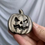 Crystal Pumpkin Slice 2 Inch Silver & Golden Sheen Obsidian Carving for Halloween Altar & Witchcraft