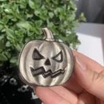 Crystal Pumpkin Slice 2 Inch Silver & Golden Sheen Obsidian Carving for Halloween Altar & Witchcraft