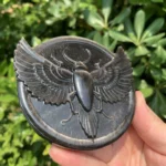 Silver Sheen Obsidian Scarab Carving – Ancient Egyptian Crystal Beetle for Protection & Wealth