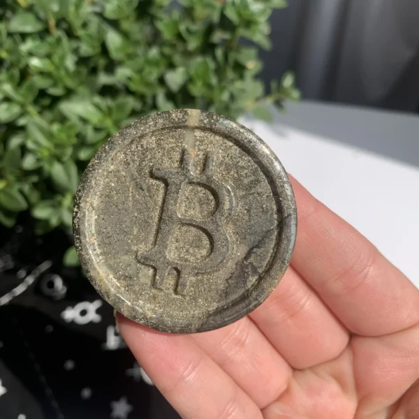 Pyrite Bitcoin Carving – Natural Fool’s Gold Physical Crypto Coin – Crystal Wholesale Free Shipping