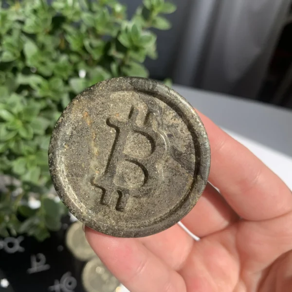Pyrite Bitcoin Carving – Natural Fool’s Gold Physical Crypto Coin – Crystal Wholesale Free Shipping