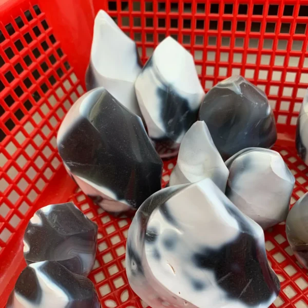 Orca Agate Flame Black and White Agate Flame Sculpture Wholesale