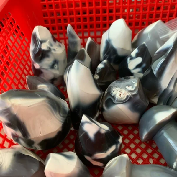 Orca Agate Flame Black and White Agate Flame Sculpture Wholesale