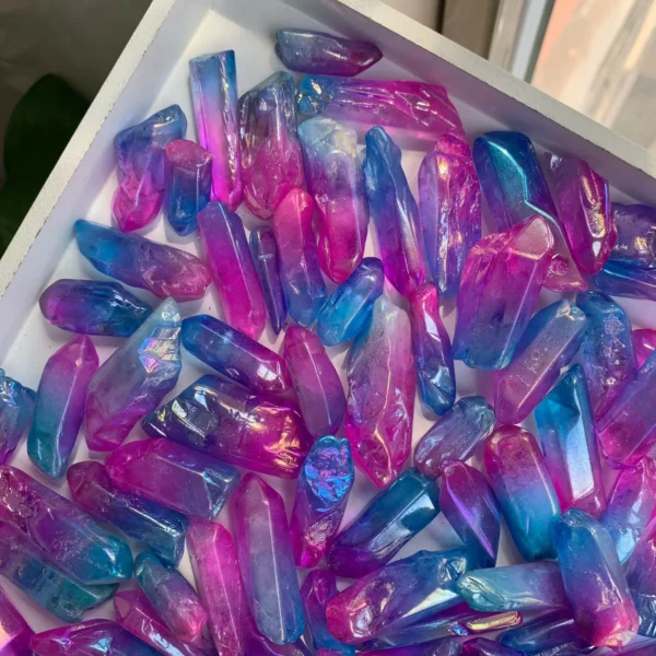 Purple Blue Aura Quartz Point Blue Purple Titanium Coated Crystal Point