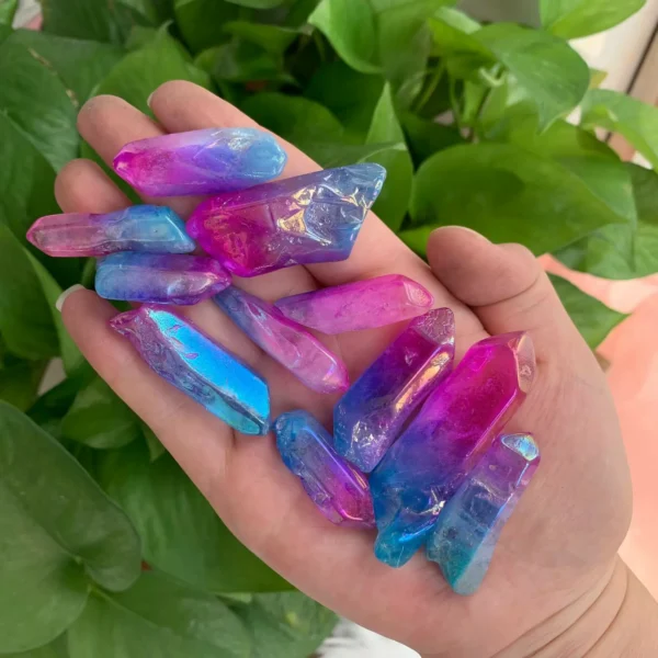 Purple Blue Aura Quartz Point Blue Purple Titanium Coated Crystal Point