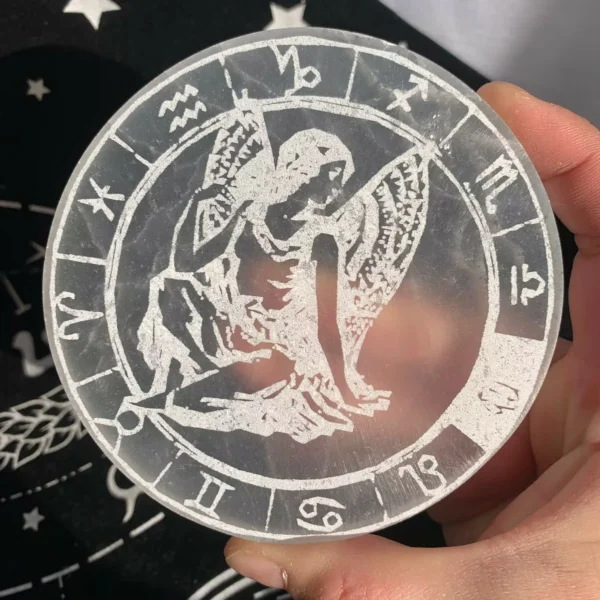 Engraved Selenite Plate 4inch Selenite Charging Plate Crystal Plate With Pattern