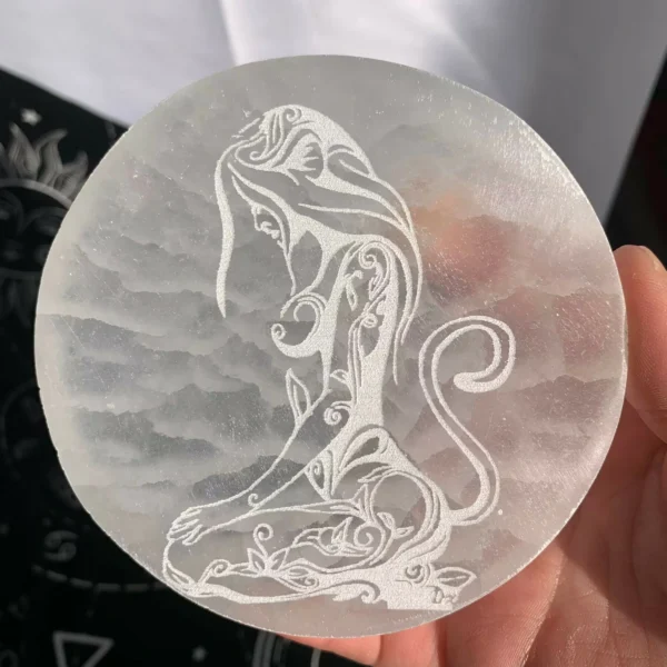 Engraved Selenite Plate 4inch Selenite Charging Plate Crystal Plate With Pattern