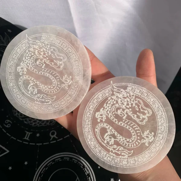 Engraved Selenite Plate 4inch Selenite Charging Plate Crystal Plate With Pattern