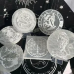 Engraved Selenite Plate 4inch Selenite Charging Plate Crystal Plate With Pattern