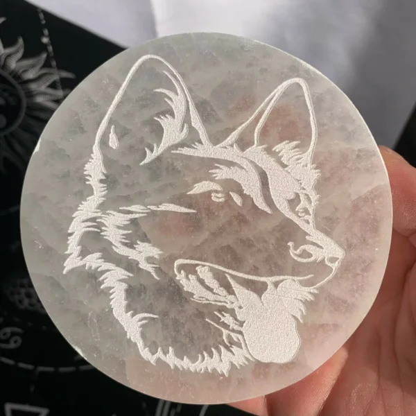 Engraved Selenite Plate 4inch Selenite Charging Plate Crystal Plate With Pattern