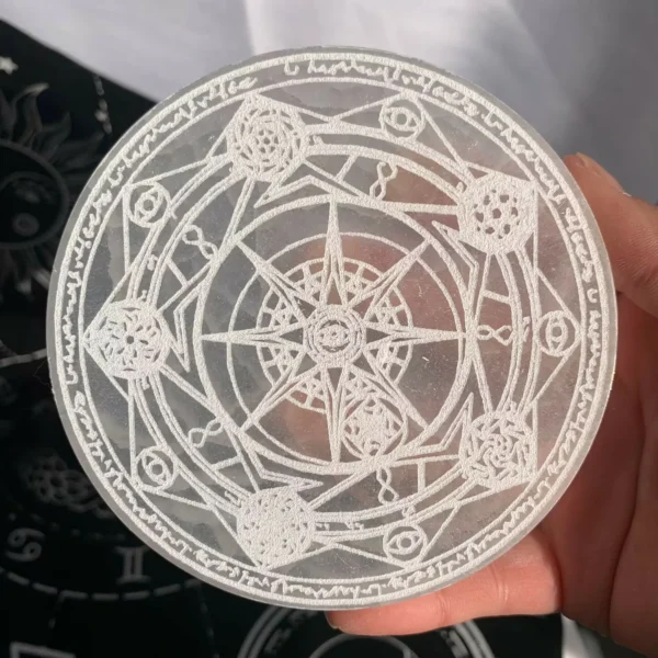 Engraved Selenite Plate 4inch Selenite Charging Plate Crystal Plate With Pattern