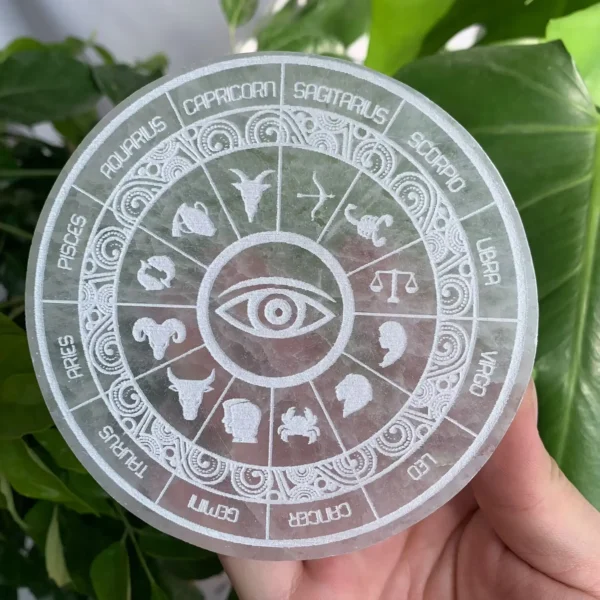 Engraved Selenite Plate 4inch Selenite Charging Plate Crystal Plate With Pattern