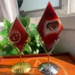 Carnelian Diamond With Stand Crystal Rhombus Red Agate Wholesale