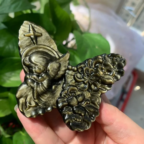 Crystal Butterfly Slab With Angel Carving Sheen Obsidian Butterfly Healing Crystal Butterfly