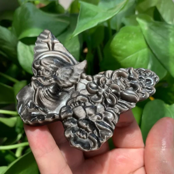 Crystal Butterfly Slab With Angel Carving Sheen Obsidian Butterfly Healing Crystal Butterfly