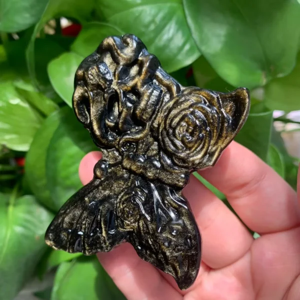 Crystal Butterfly Slab With Skull Carving Sheen Obsidian Butterfly Healing Crystal Butterfly