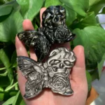 Crystal Butterfly Slab With Skull Carving Sheen Obsidian Butterfly Healing Crystal Butterfly