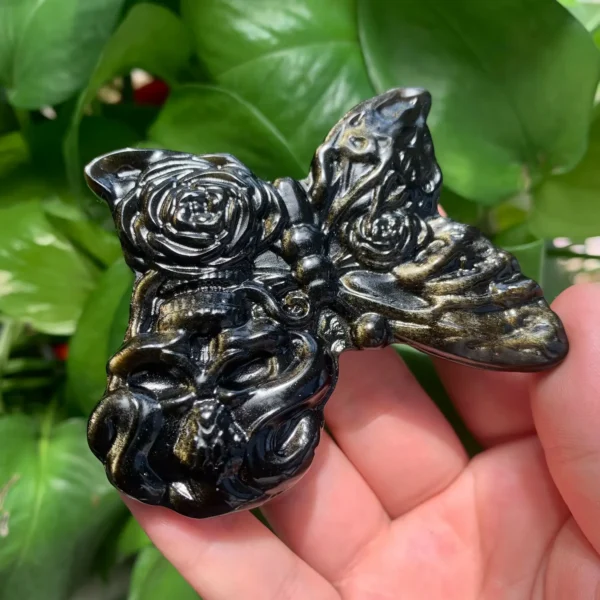 Crystal Butterfly Slab With Skull Carving Sheen Obsidian Butterfly Healing Crystal Butterfly