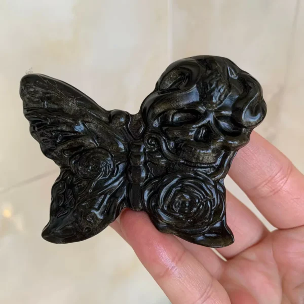 Crystal Butterfly Slab With Skull Carving Sheen Obsidian Butterfly Healing Crystal Butterfly