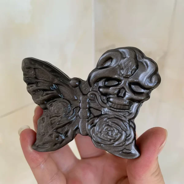 Crystal Butterfly Slab With Skull Carving Sheen Obsidian Butterfly Healing Crystal Butterfly