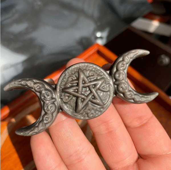 Natural Obsidian Triple Moon Goddess Pentacle Pendant 3.2inch Crystal Star Free Shipping