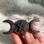 Natural Obsidian Triple Moon Goddess Pentacle Pendant 3.2inch Crystal Star Free Shipping