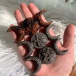 Natural Obsidian Triple Moon Goddess Pentacle Pendant 3.2inch Crystal Star Free Shipping