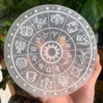 Selenite Charging Plate Zodiac Crystal Grid Astrology Calendar 5.8inch Free Shipping